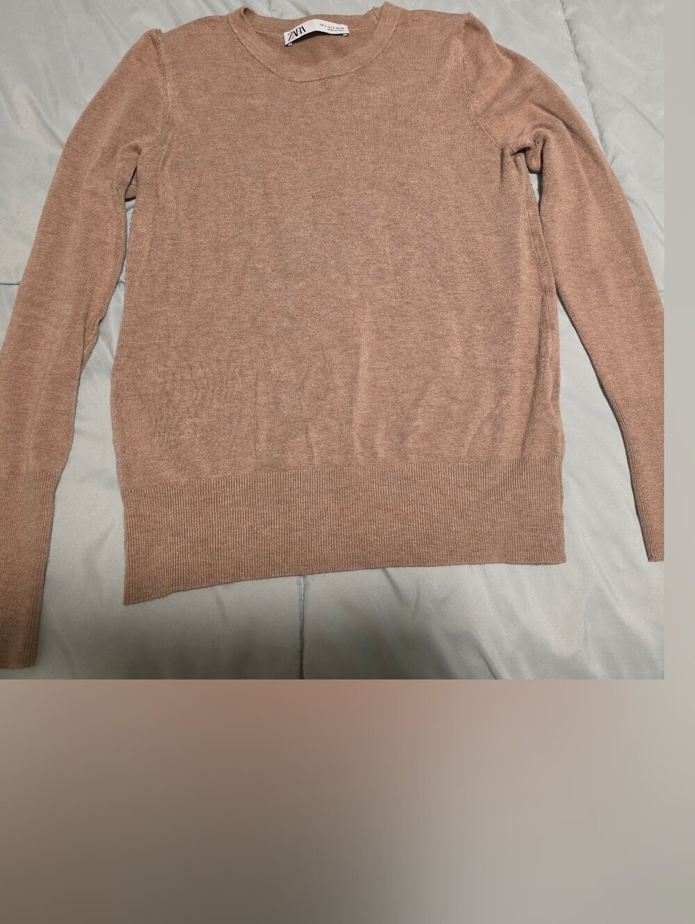 Zara Tan Crewneck Sweater with Button Cuffs